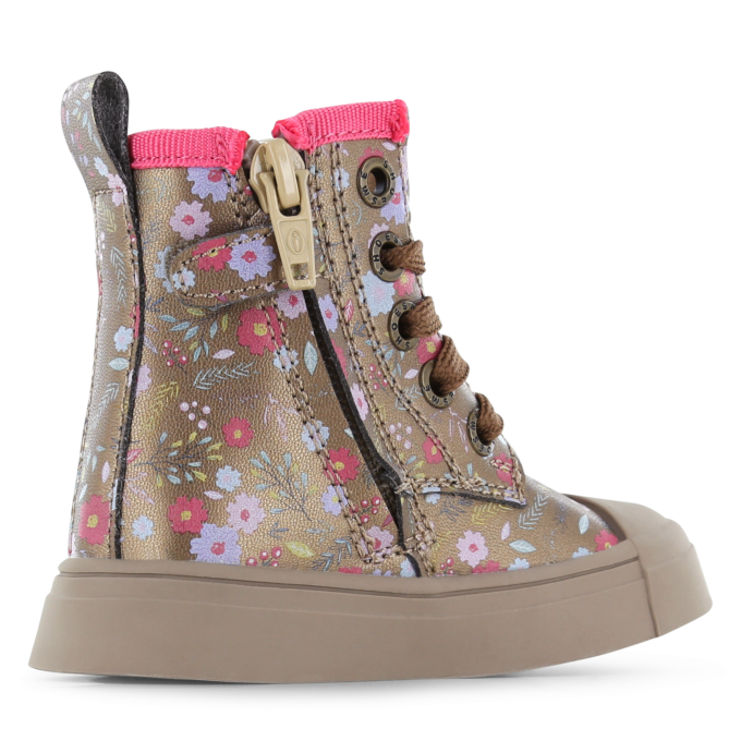 Shoesme bronzen bikerboot met bloemetjesprint
