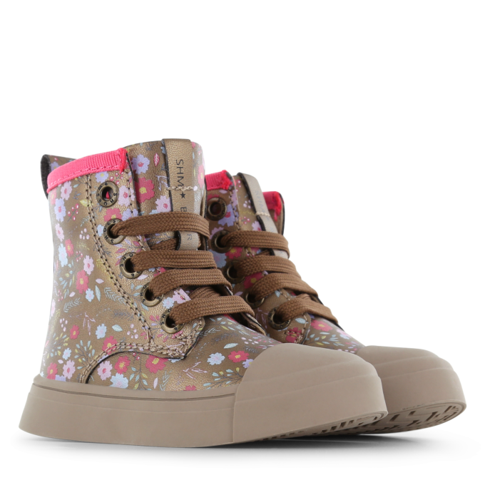 Shoesme bronzen bikerboot met bloemetjesprint