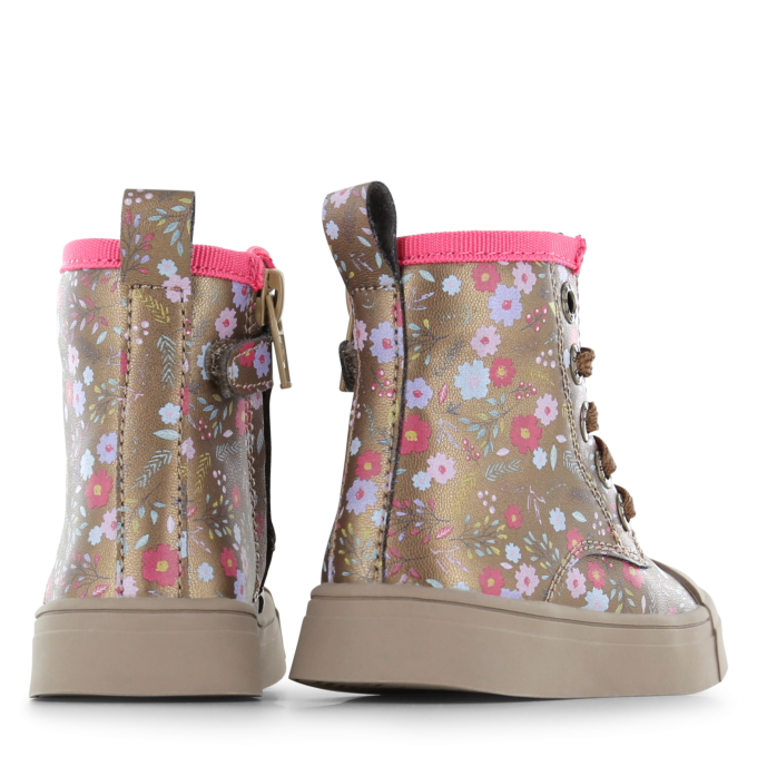 Shoesme bronzen bikerboot met bloemetjesprint